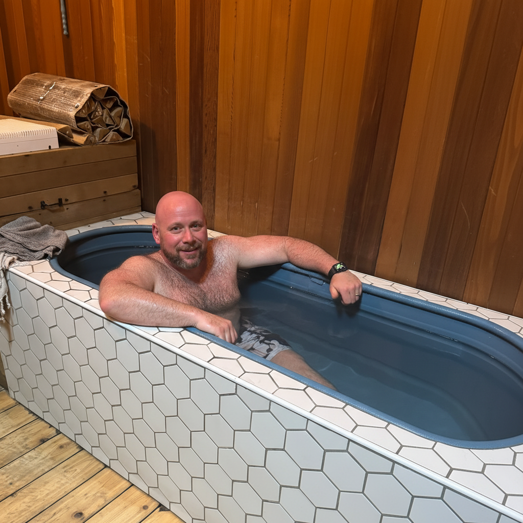 Members at a cold plunge and sauna session